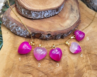 Agate heart pink necklace gemstone necklace gold