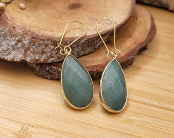 Aventurine drop earrings gold earrings gemstone earrings