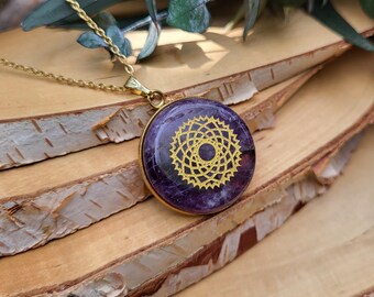Sahasrara Chakra Necklace Amethyst Crown Chakra Gemstone Necklace Gold Chakras