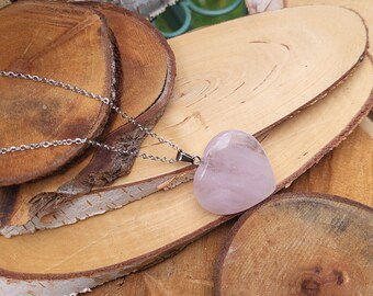 Rose Quartz Necklace Heart Silver Gemstone Necklace