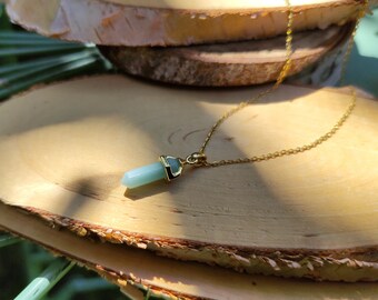 Amazonite Pen Necklace Gold