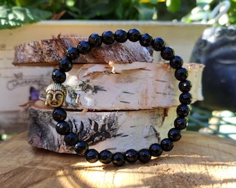 Buddha bracelet onyx bronze 6 mm black mala bracelet