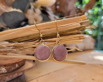Rhodonite earrings gold round gemstone earrings gemstone earrings
