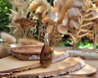 Gemstone Smoky Quartz Drop Necklace Silver Gemstone Necklace