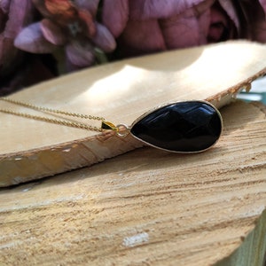 Tourmaline drop necklace gold black tourmaline