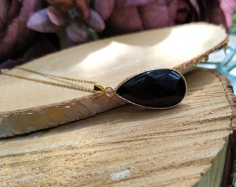 Tourmaline drop necklace gold black tourmaline