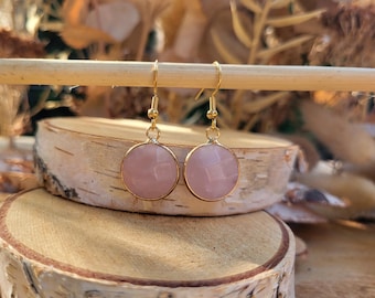 Earrings rose quartz earrings round gold gemstone earrings