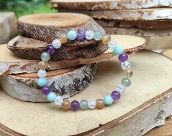 Companion bracelet rock crystal citrine amazonite amethyst aventurine 6 mm beads gemstone bracelet