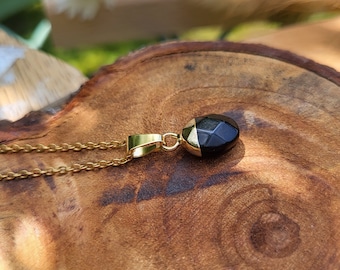 Gemstone tourmaline drop black chain gold tourmaline gold chain stainless steel gold plated