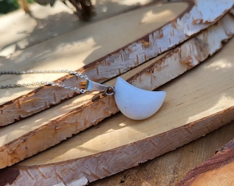 Jade moon necklace white jade silver gemstone moon crystal necklace white jade