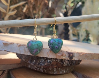 Ruby Zoisite Heart Earrings Gold Ruby Zoisite Gemstone Earrings