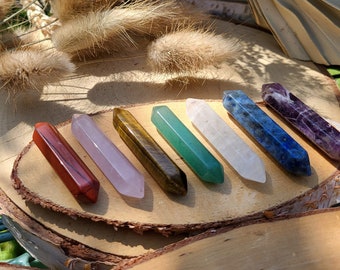 Chakra Stones Gemstones Set 7 Chakras Double Terminated Amethyst Lapis Lazuli Jasper Rock Crystal Rose Quartz Tiger Eye Aventurine