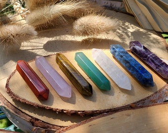 Chakra Stones Gemstones Set 7 Chakras Double Ended Amethyst Lapis Lazuli Jasper Rock Crystal Rose Quartz Tiger Eye Aventurine