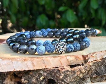 Lion Bracelet Hematite Agate Larvikite Bracelet 8 mm