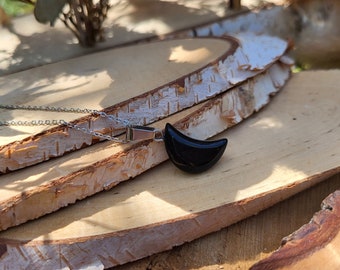 Tourmaline Moon Necklace Silver Crystal Necklace Gemstone Moon Black Tourmaline Moon