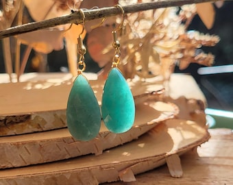 Amazonite Drop Earrings Gold Gemstone Earrings