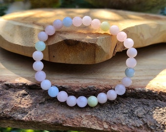 Rose Quartz Morganite Bracelet 6 mm Pearl Gemstone Bracelet