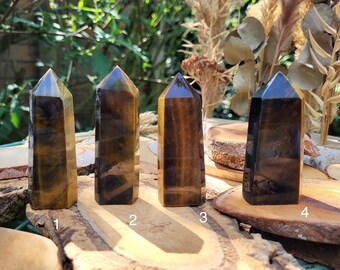 Tiger Eye Tower Obelisk Gemstone Palm Stone Point Yoga Chakra Reiki