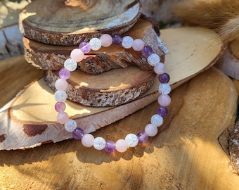 Mom Dad Child Family Bracelet Rock Crystal Rose Quartz Amethyst 6 mm Beads