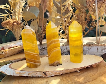 Fluorite Tower Yellow Obelisk Gemstone Palm Stone Point Yoga Chakra Reiki