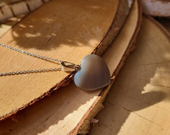 Heart Agate Necklace Gray Silver Heart Gemstone Necklace