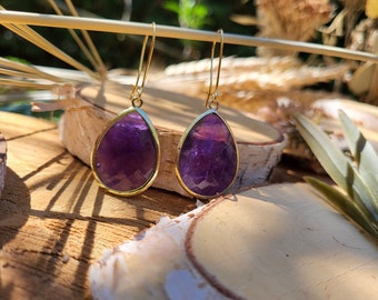 Earrings Amethyst Drop Earrings Gold Gemstone Earrings