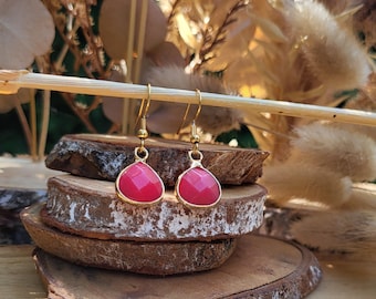 Jade earrings pink red gold gemstone earrings earrings