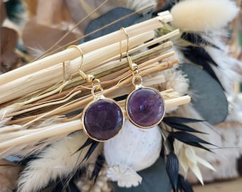 Amethyst earrings gold round gemstone earrings gemstone earrings