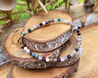 Tourmaline Rock Crystal Amazonite Jasper Jade Garnet Agate Bracelet 4 mm Gold Gemstone Bracelet
