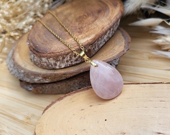 Rose Quartz Drop Necklace Gold Gemstone Necklace
