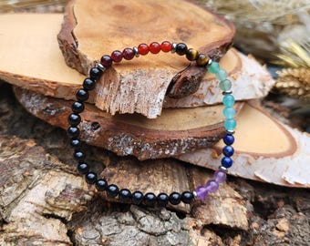 Chakra Bracelet 4 mm Beads 7 Chakras Tourmaline Garnet Carnelian Tiger Eye Aventurine Amazonite Lapis Lazuli Amethyst Gemstone Bracelet Silver
