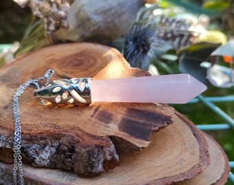 Rose Quartz Necklace Silver Rose Quartz Pen Gemstone Necklace