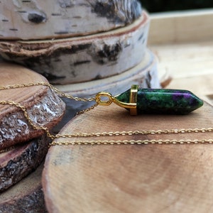 Ruby Zoisite Necklace Gold Ruby Zoisite Pen Gemstone Necklace