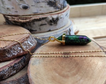 Ruby Zoisite Necklace Gold Ruby Zoisite Pen Gemstone Necklace