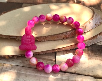 Buddha Bracelet Jade Pink Mala Bracelet 8 mm