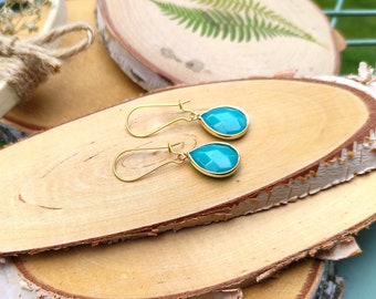 Earrings Amazonite Earrings Gold Drop Gemstone Earrings