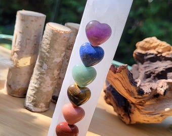 Chakra Selenite Stick Hearts Rock Crystal Amethyst Lapis Lazuli Aventurine Tiger Eye Jasper 7 Chakras