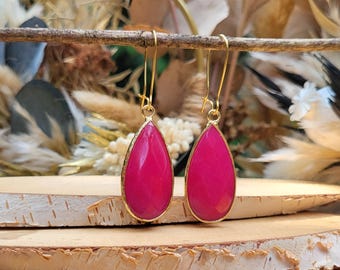 Jade drop earrings pink gold gemstone earrings large drops