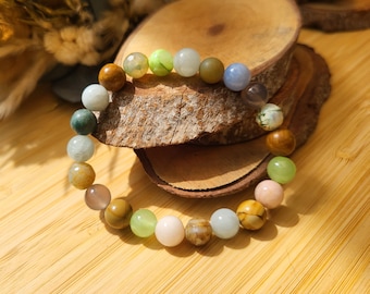 Agate Jade Aquamarine Jasper Bracelet 8 mm Beaded Gemstone Bracelet