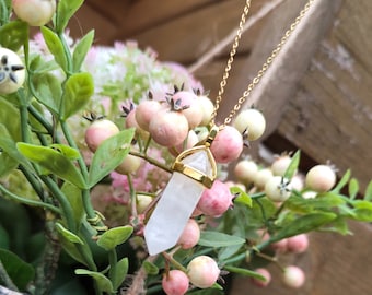 Rock Crystal Pen Necklace Gold Gemstone Necklace Crystal Necklace