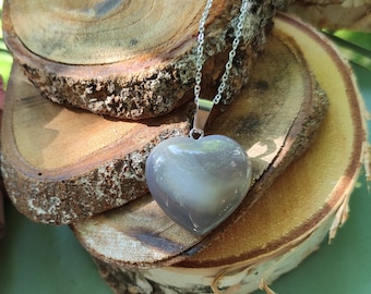 Heart Agate Necklace Silver Heart