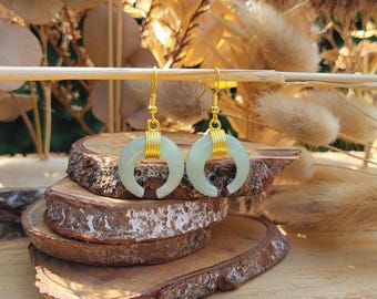 Aventurine Earrings Half Moon Gold Moon Gemstone Earrings