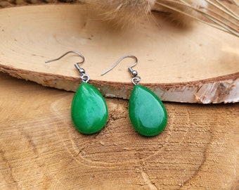 Jade Drop Earrings Green Jade Silver Gemstone Earrings