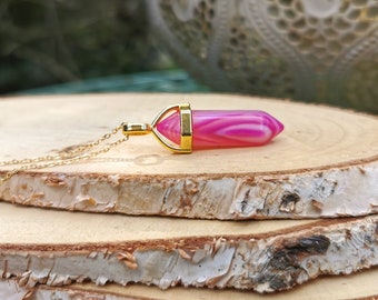 Gemstone Agate Pink Necklace Gold Agate Pen Gold Necklace