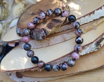 Rhodonite bracelet 8 mm pearl gemstone bracelet
