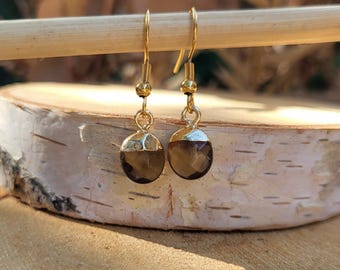 Smoky Quartz Drop Earrings Gemstone Gold Gemstone Earrings Lacooni