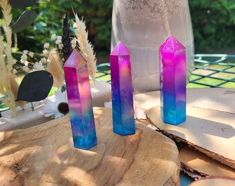 Angel Aura Quartz Tower Obelisk Gemstone Rainbow Palm Stone Point Yoga Chakra Reiki