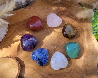 Chakra Hearts Stones Gemstones Set 7 Chakras Amethyst Sodalite Jasper Rock Crystal Aventurine Rose Quartz Tiger Eye