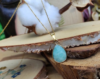 Amazonite Drop Necklace Gold