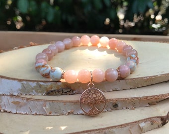 Tree of Life Bracelet Mala Bracelet Jasper Sunstone 8 mm Rose Gold